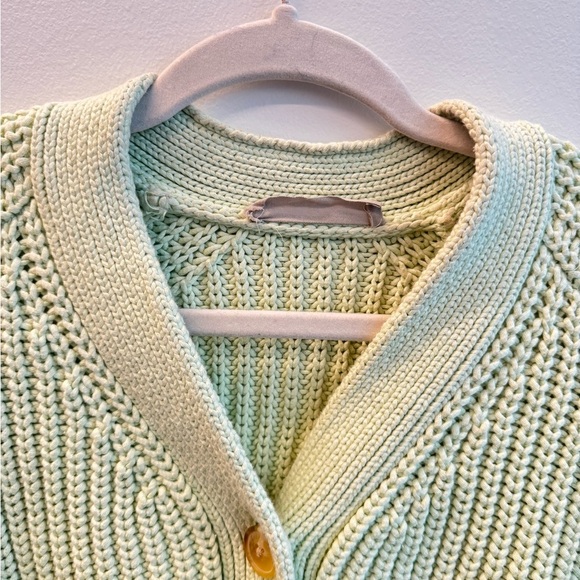 Everlane Sea Foam Green Chunky Knit Large Button-Up Cardigan Texture Cotton Sz S - Picture 6 of 12
